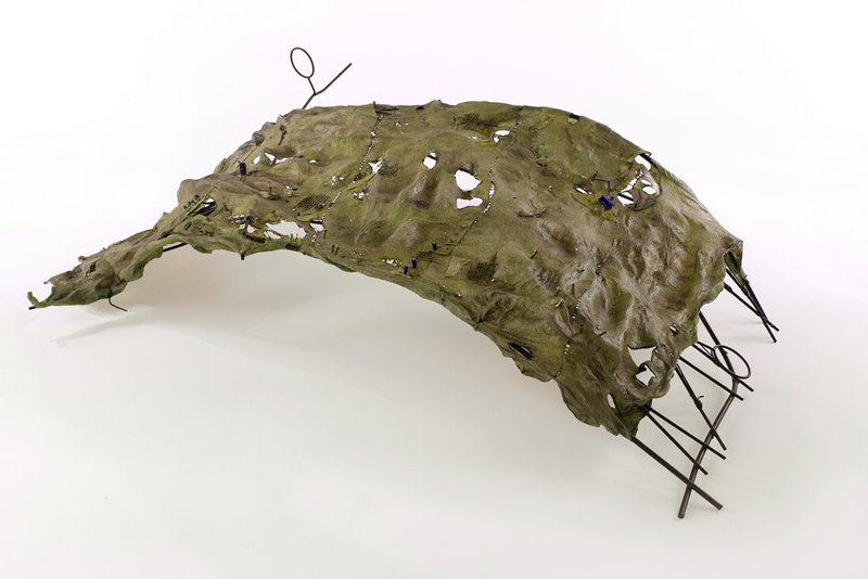 Erinn Kathryn, Marcessis II, charcoal grill grate, foam sheeting, computer hard drive components, bicycle spoke nipples, 35mm film, found plastic objects, acrylic paint, 24” x 25” 5”, 2016| Working Artist Org. Erinn Kathryn, Marcessis II, charcoal grill grate, foam sheeting, computer hard drive components, bicycle spoke nipples, 35mm film, found plastic objects, acrylic paint, 24” x 25” 5”, 2016