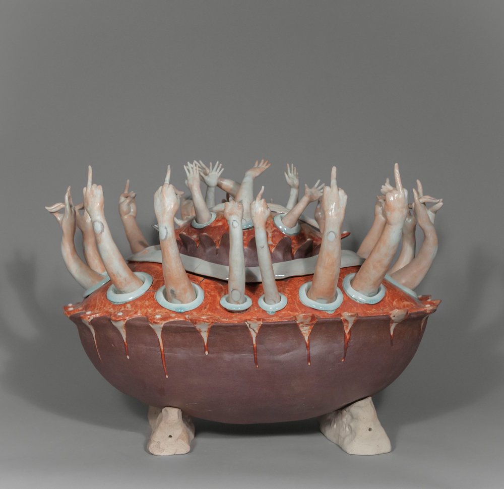 Hanako O'Leary, Venus Jar 12: My Travels, Izanami Series, Clay, 24 x 15 x 20 inches, 2019 | Working Artist Org. Hanako O'Leary, Venus Jar 12: My Travels, Izanami Series, Clay, 24 x 15 x 20 inches, 2019