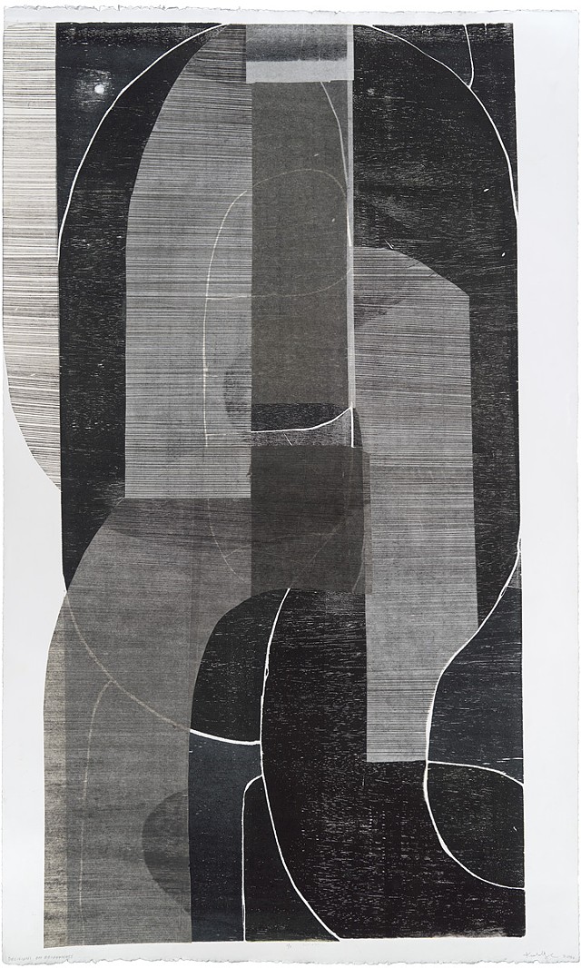 Kelda Martensen, Decisions on Brightness, Monotype, Woodblock, Collage, 50 x 30 inches, 2021