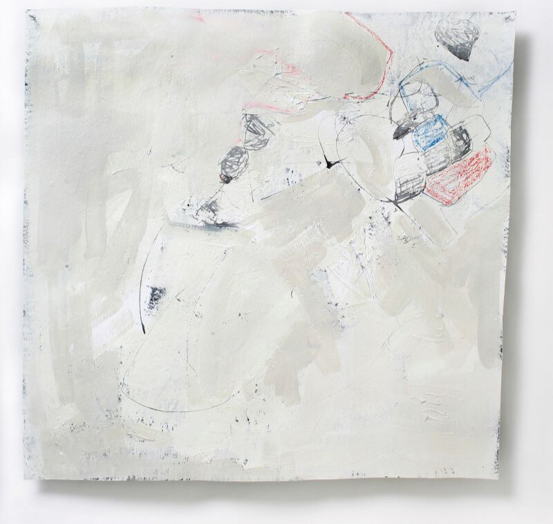 Lauren Blankstein, Don't Be Shy, Acrylic, ink, pencil crayon, roofing paper, 24.5 x 23.5 inches, 2022 | Working Artist Org. Lauren Blankstein, Don't Be Shy, Acrylic, ink, pencil crayon, roofing paper, 24.5 x 23.5 inches, 2022