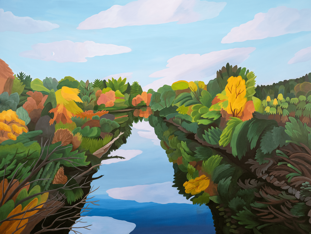 Nola Parker, Moonrise Over the North Branch, 36 x 48”, acrylic on panel, 2023 | Working Artist Org. Nola Parker, Moonrise Over the North Branch, 36 x 48”, acrylic on panel, 2023